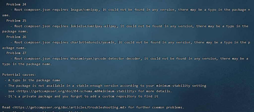 php composer.phar install大量报错could not be found in any version, there may be a typo in the package name